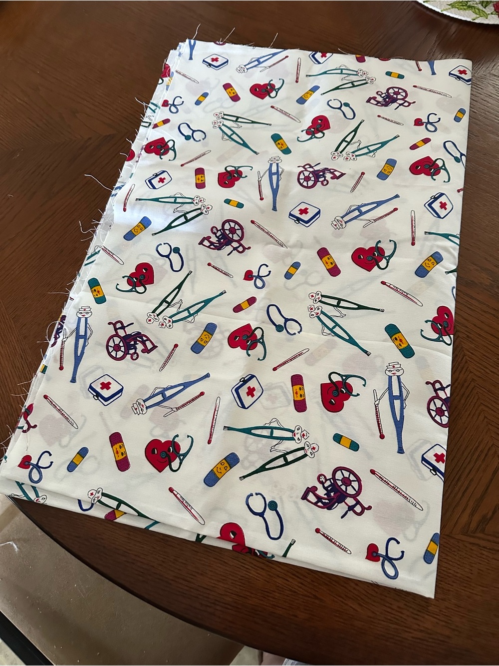 Medical Tools Print Cotton Fabric - White with Multicolor Medical Icons